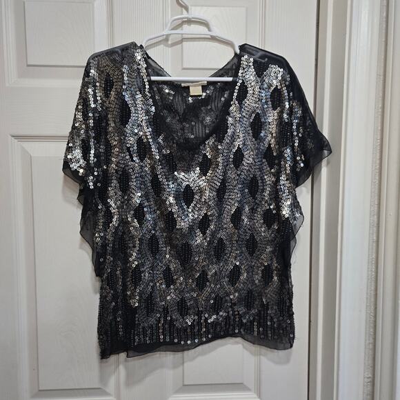 Gold Hawk 100% Silk Sequin Mesh Top Small Starlet Glam - Picture 8 of 9